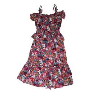 Vintage Rosani San Francisco Off Shoulder Floral Boho Midi Peasant Dress Size 14